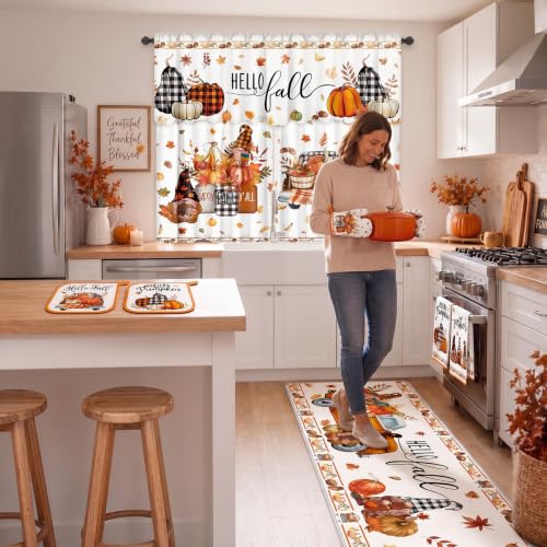 Hillsuren Pumpkin Fall Kitchen Decor Set – Towels, Mats, Pot Holders & Mitts
