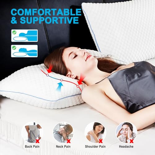 King Size Cooling Shredded Memory Foam Bed Pillows Set of 2 - Adjustable Support