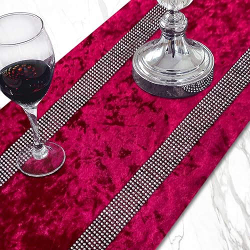 Jiino Burgundy Sequin Velvet Table Runner 13x72 Inches for Holiday & Dinner Decor