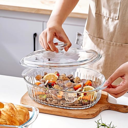 Glass Casserole Baking Dish Set - 1.9 Qt and 3 Qt with Lids, Oval, Borosilicate