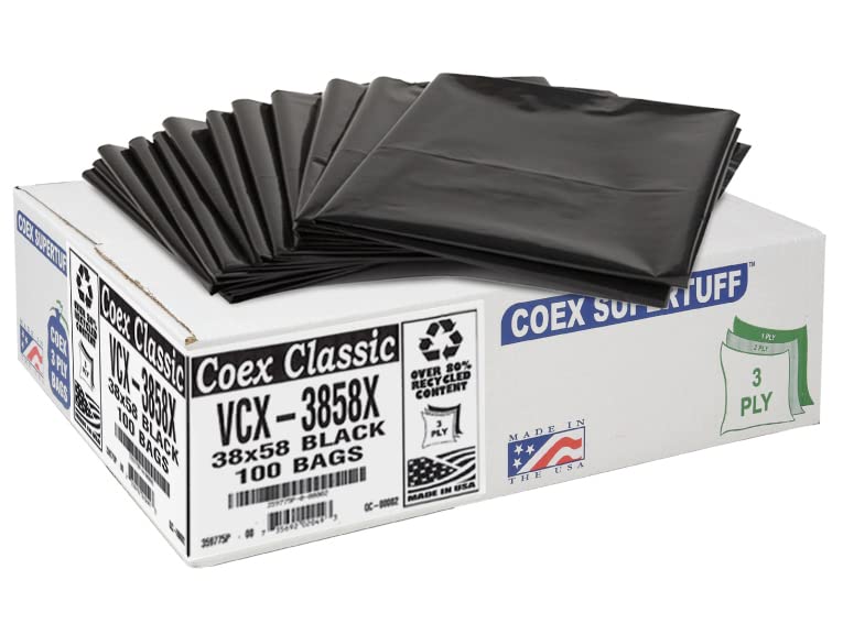 Aluf Plastics 55-60 Gallon Heavy Duty Black Trash Bags 1.5 Mil Pack of 100