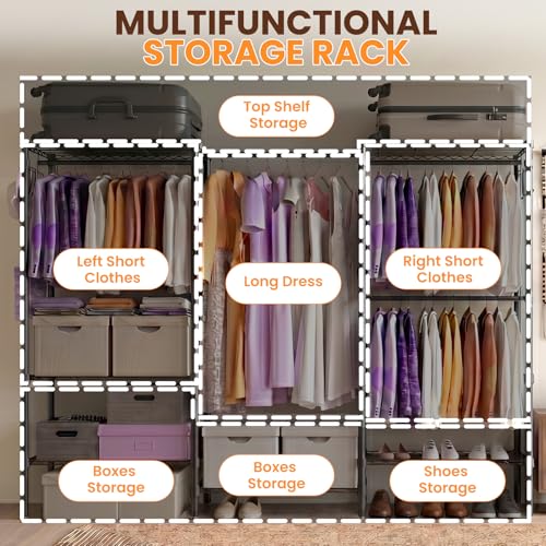 Heavy Duty Clothes Rack with 6 Rods & 6 Shelves - Portable Closet 76.4"x15.7"x68.5"