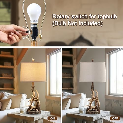 Rustic Deer Antler Table Lamp with USB Ports - 27.25'' Tall Western Country Nightstand Light