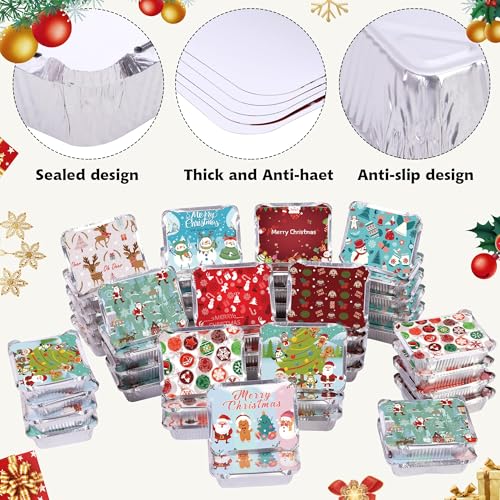 SAITI 50 Pack Christmas Cookie Tins with Lids - Festive Aluminum Food Containers