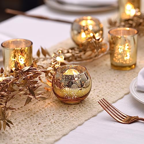 Gold Mercury Glass Votive Candle Holders Set of 36 - Round Tealight Decor