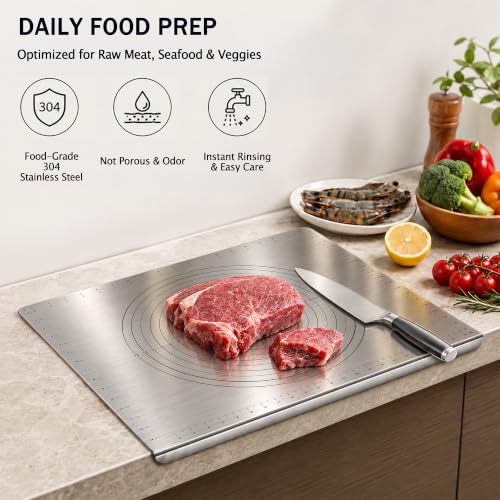 304 Stainless Steel Cutting Board with Lip - 19.7 x 15.7 Inches, Stable & Heat Resistant
