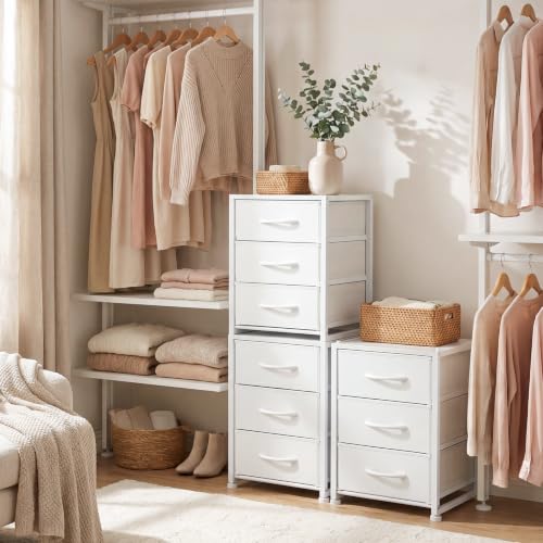 Stackable 3-Tier Closet Storage Drawers - Narrow Fabric Dresser with Wooden Top & Metal Frame, 2-Pack