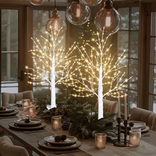 2Pack Lighted Birch Twig Tree with 288LED Lights, White Christmas