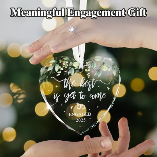 Engaged Ornament 2025, Engagement Gifts for Couples First Christmas Just Engaged Glass Ornament Decorations, Happy Engagement Gift for Her, Women, Bride to Be