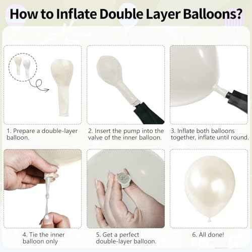 Pearl White Balloons Set, 60PCS Double Stuffed Pearl Balloons, 12 Inch Ivory Sand White Latex Transparent Clear Balloon Helium for Birthday Wedding Engagement Bridal Baby Shower Party Decorations