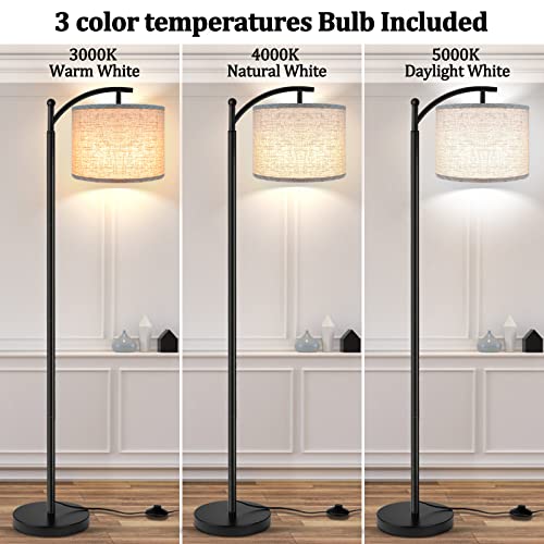 Floor Lamp for Living Room with Beige Shade - 3 Color Temperatures LED Bulb Tall Industrial Standing Lamp Reading Bed Office Black+Beige Shade