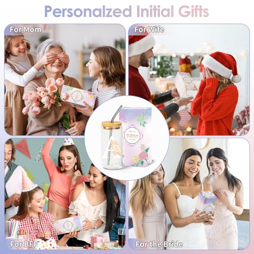 Personalized 16 Oz Glass Cup with Lid & Straw - Color-Changing Initial Gift (A-16OZ SENTVEND)