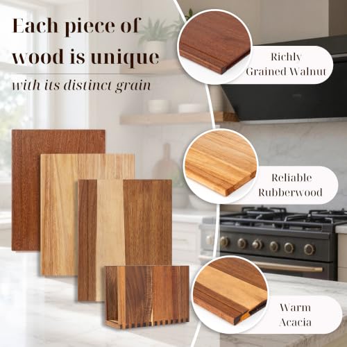 Wnfou Natural Wood Book-Shaped Cutting Board Set with Stand - Home Kitchen Decor