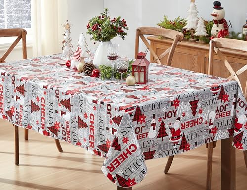 Newbridge 52 x 52 Inch Christmas Vinyl Tablecloth with Flannel Backing – Joy & Cheer Holiday Design