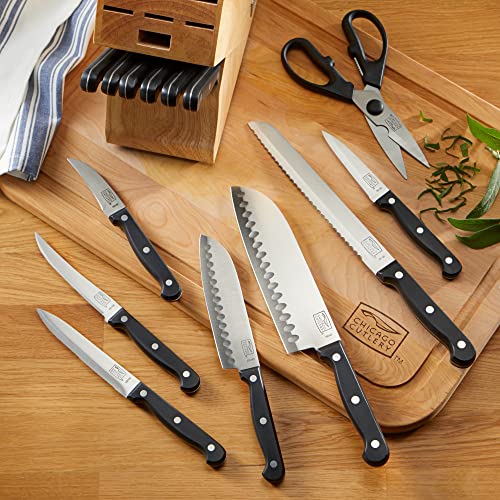 Chicago Cutlery Essentials 15-Piece Stainless Steel Knife Block Set with Sharp Chef Knives & Scissors