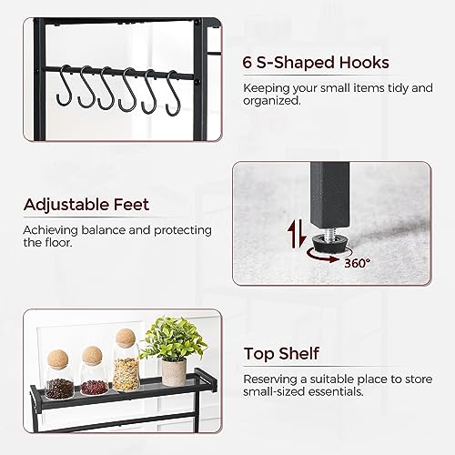 22.4 Inch Black Bakers Rack with Power Outlet, Kitchen Storage Shelf with Hooks