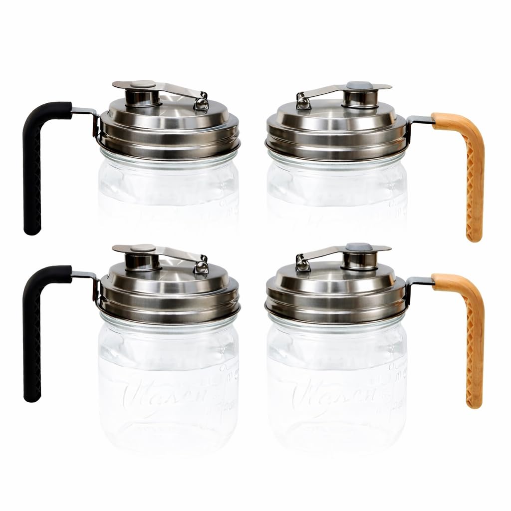 Stainless Steel Mason Jar Lids with Rubber Gasket and Handle,Mason Jar Lids for Wide Mouth,Bottle Cover for Cold Brew Grain Screw Cans Caps (Jars Not Included) (4)