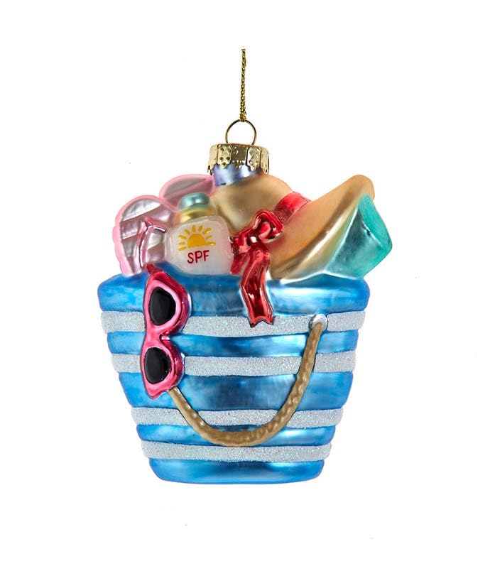 The Bridge Collection Beach Bag Ornament with Sunglasses & Flip Flops