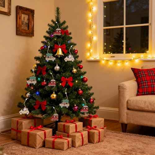 Christmas Ornaments 9pcs Farmhouse Rustic Wooden Christmas Tree Decorations for Garlands Outdoor Winter & New Year Holiday Party Supplies