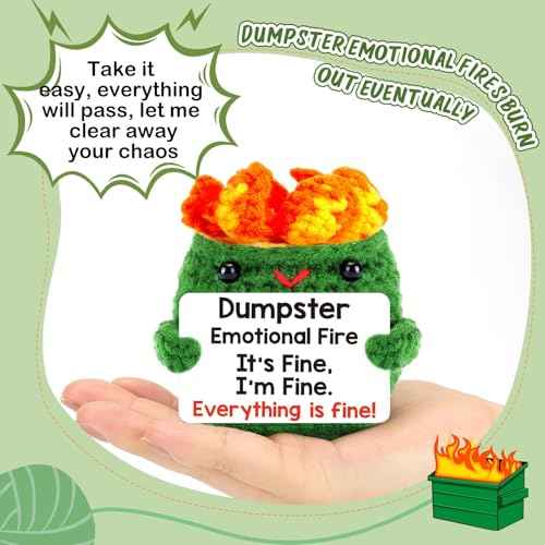 Dumpster Emotional Fire Support Positive Crochet Gifts Birthday Gift for Women Men Coworkers Colleague Stress Relief Knitted Therapy Gift Crochet Animal Cute Stuff Christmas Ornament Office Desk Decor