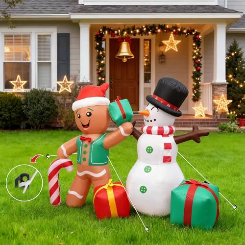 Dofulay 6FT Christmas Inflatable Decoration - Gingerbread Snowman with LED Lights, Outdoor Indoor Holiday Yard Decor