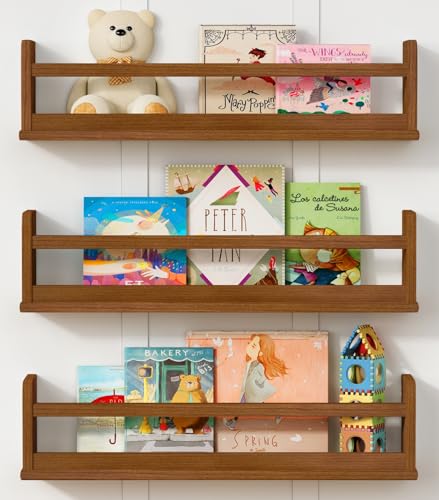 23.6 Inch Walnut Nursery Wall Book Shelves Set of 3 - Floating Kid's Storage