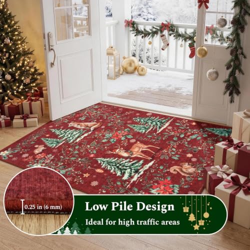 Rugflix 5x7 Red Christmas Area Rug - Washable Non-Slip Holiday Decor