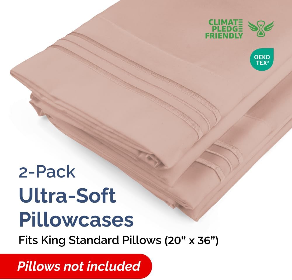 King Standard Pillow Cases by King - Ultra-Soft Hotel Quality Covers | Fade-Free & Wrinkle Resistant - Mauve - Set of 2