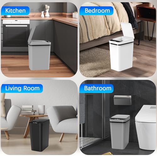 Automatic Small Bathroom Trash Can with Lid 2.5 Gallon - Black/White/Grey 3 Pack