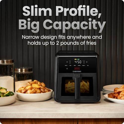 Chefman 7-Qt TurboFry Air Fryer 6-in-1 Digital Convection Oven, Space-Saving Black