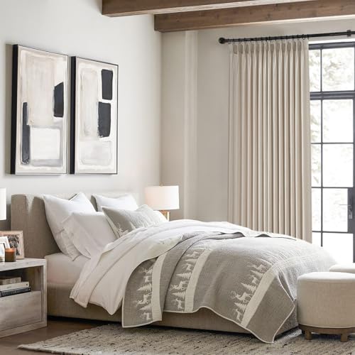 Topfinel Oatmeal Linen Blended Pleated Sheer Curtains - 2 Panels, 40"x96", Light Filtering Window Drapes, Pack of 2
