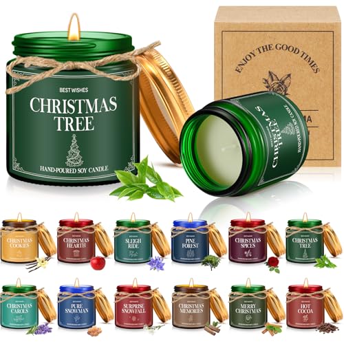 MTLEE 12 Pcs Christmas Scented Candles Jar Bulk Xmas Holiday Gifts,