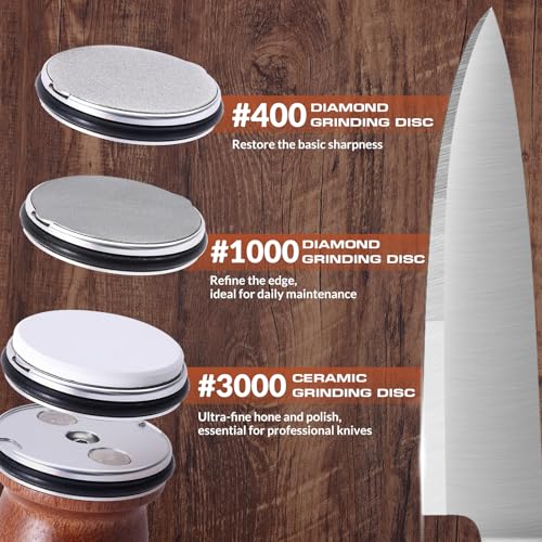 Rolling Knife Sharpener Kit, Kitchen with Replaceable Discs Diamond &