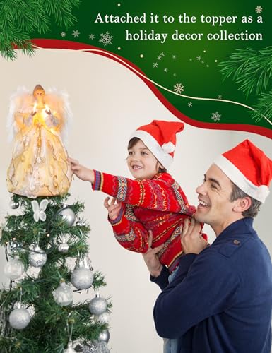 PEEKI 12-inch Gold Angel Christmas Tree Topper with Lights & Remote Control