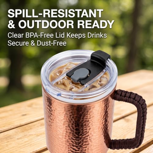 35oz Solid Copper Tumbler with Lid & Braided Handle - Handcrafted Drinkware
