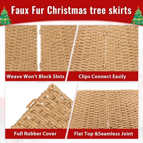 Bribay Natural Wicker Woven Christmas Tree Collar 28 Inch - 4 Pack