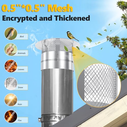 12-Inch Chimney Cap with Screen & Rain Cover, Adjustable Stainless Steel