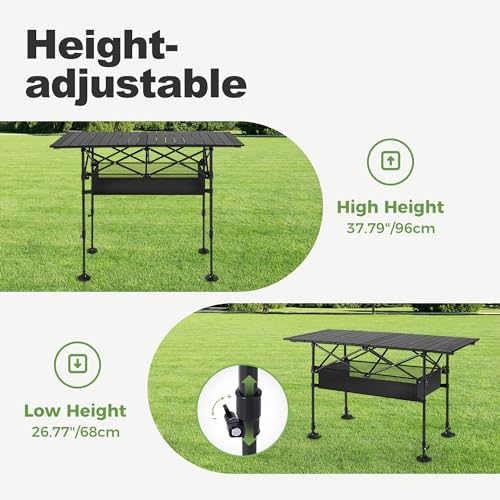 LET'S CAMP Folding Camping Table - Aluminum Roll-up Bar Table for Outdoor Use