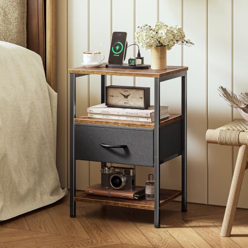 SUPERJARE Nightstand with Charging Station, USB-C Port, Bedside Table