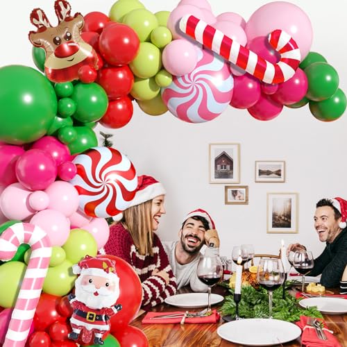 Christmas Arch Kit - Red Pink Green Latex Balloon Garland for Xmas Party - Variation 1
