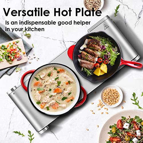 CUSIMAX Double Silver Hot Plate - 1800W Portable Electric Double Burner