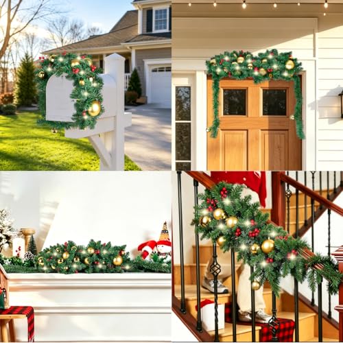 Llama Christmas Mailbox Garland with Pine, Ornaments & Lights - Indoor Outdoor Holiday Decor