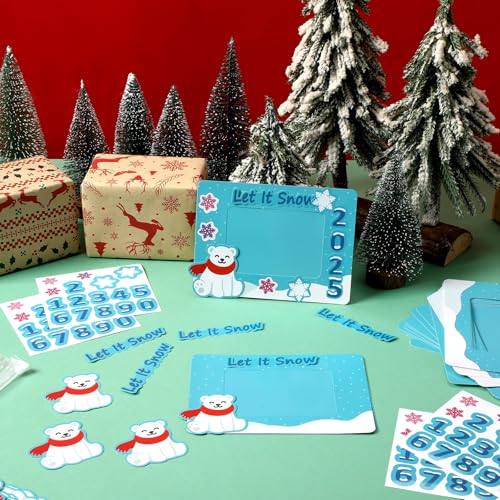 Menkxi 24 Sets Dated Winter Picture Frame Craft Kit Magnet Christmas Photo Frames with Snowflake Stickers Winter DIY Crafts for Kids Toddlers Xmas Gift Decorations Fun Holiday Party Activities