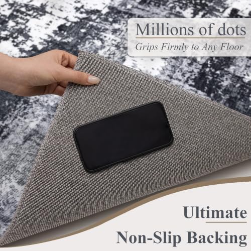 Sasttie 8x10 Washable Modern Abstract Area Rug Black & White Rectangular