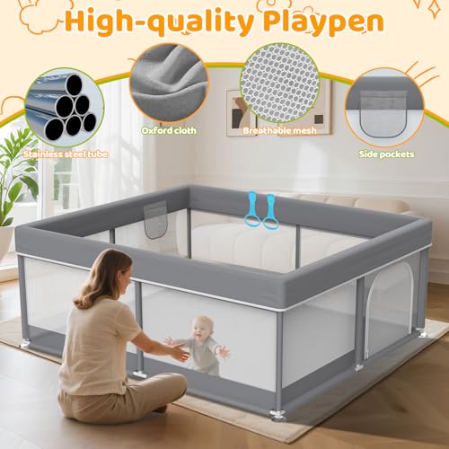 Deeteck Grey 79x71 Inch Baby Playpen - Extra Large Safe Toddler Play Yard