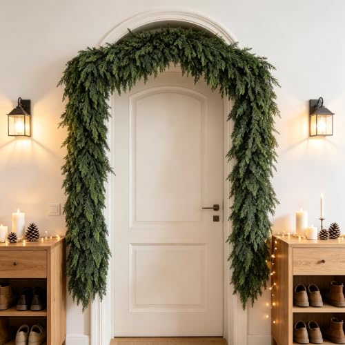 2 Pcs 6ft Real Touch Cedar Artificial Christmas Garland – Greenery, Cedar Look