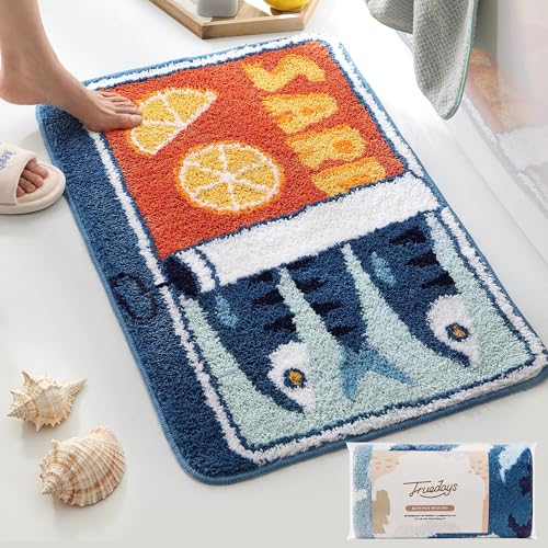 TRUEDAYS Blue Sardine Bath Mat 20x30 Inch Non-Slip Microfiber Rug
