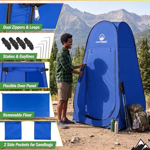 Blue Pop Up Changing Tent 3.3ft x 3.3ft x 6.2ft Camping Shower Privacy Shelter