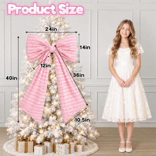 Pink Textured Cotton Gingham Bow - 40x24 Inch Oversized Decor with Double-Sided Tape