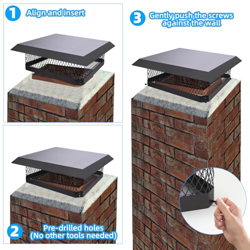 18x18 Inch Chimney Cap Cover for Outside Fireplace - Black Galvanized Steel